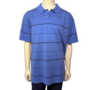 Roundtree & Yorke Gold Label Mens XXL Blue Striped Performance Pique Polo Shirt